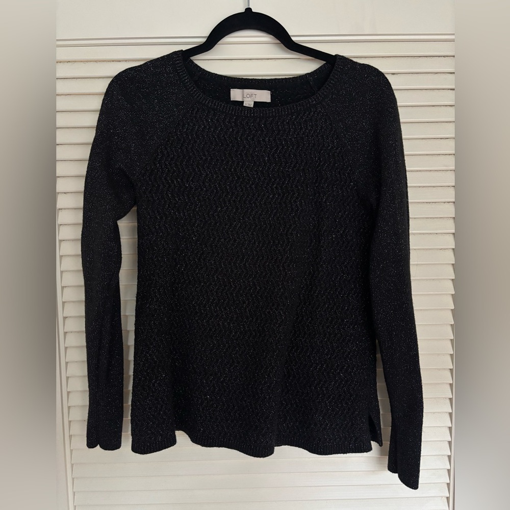 LOFT Black Knit Sweater with Shimmer